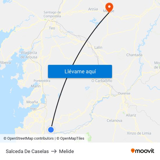 Salceda De Caselas to Melide map