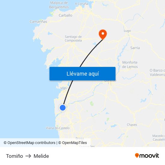 Tomiño to Melide map