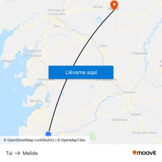 Tui to Melide map