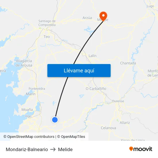 Mondariz-Balneario to Melide map
