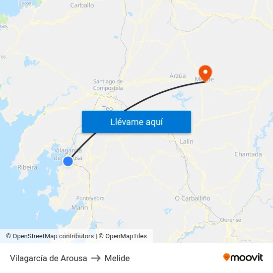 Vilagarcía de Arousa to Melide map