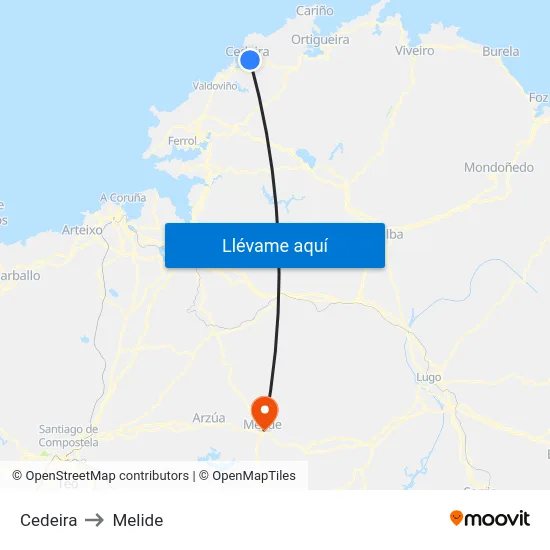Cedeira to Melide map