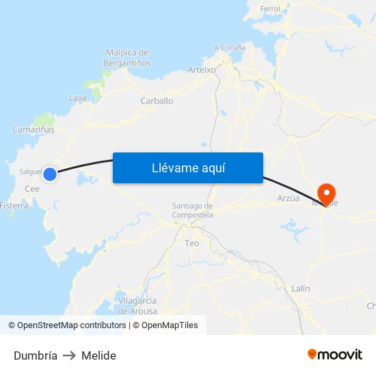 Dumbría to Melide map