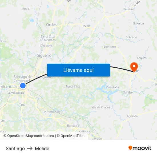 Santiago to Melide map