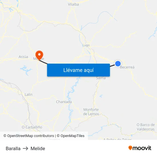 Baralla to Melide map