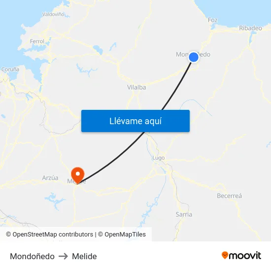 Mondoñedo to Melide map