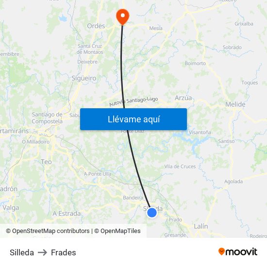 Silleda to Frades map