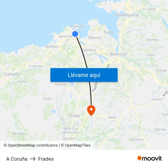 A Coruña to Frades map