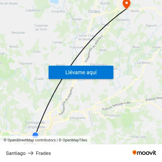 Santiago to Frades map