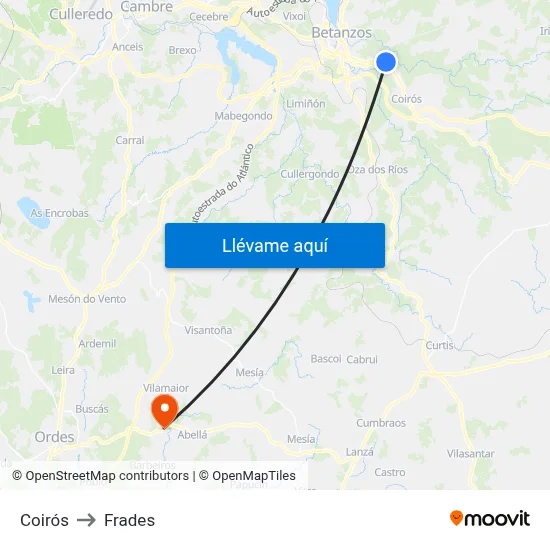 Coirós to Frades map