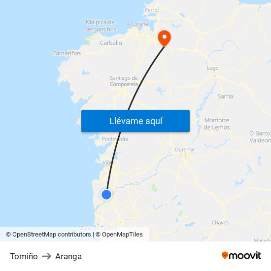 Tomiño to Aranga map