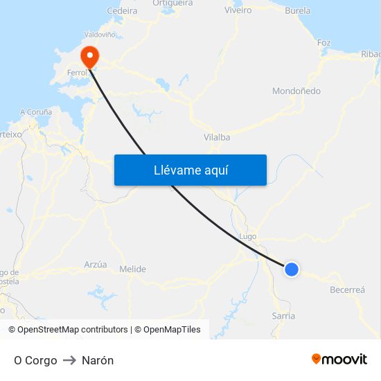 O Corgo to Narón map