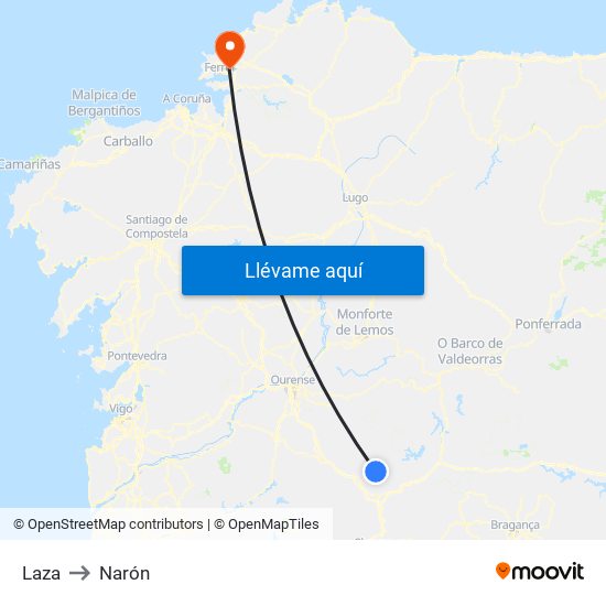 Laza to Narón map