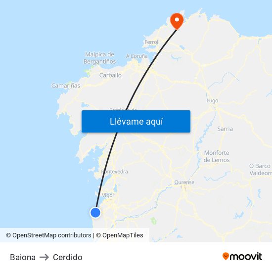 Baiona to Cerdido map