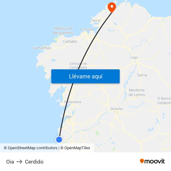 Oia to Cerdido map