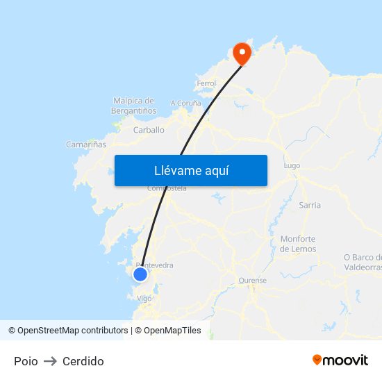 Poio to Cerdido map