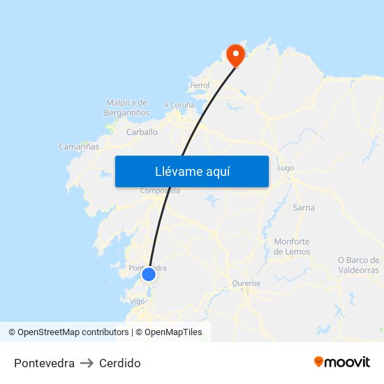 Pontevedra to Cerdido map