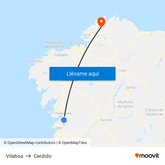 Vilaboa to Cerdido map