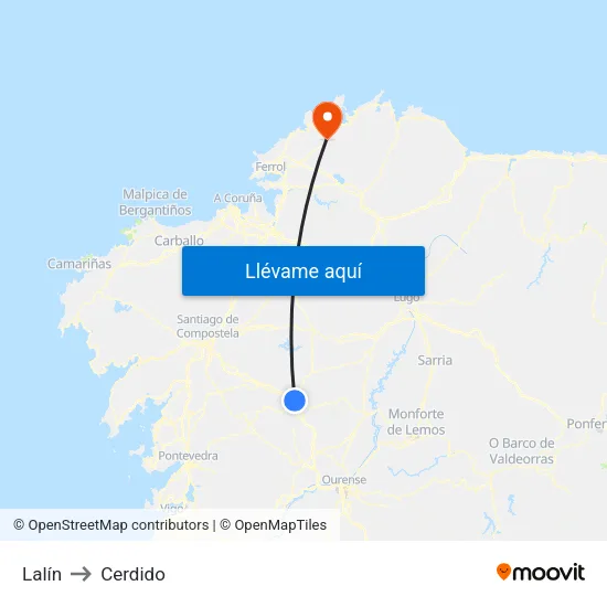 Lalín to Cerdido map