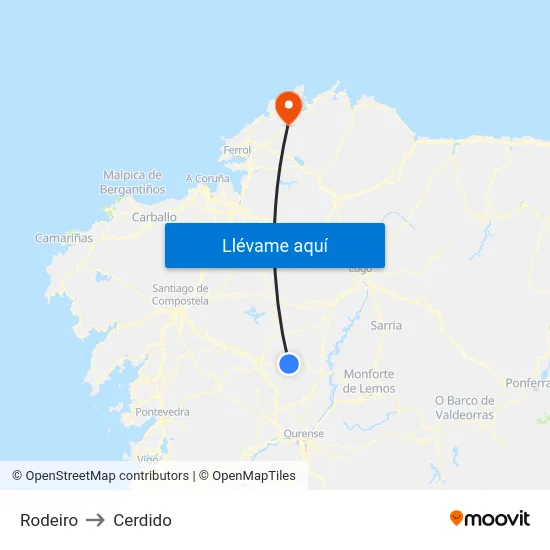 Rodeiro to Cerdido map
