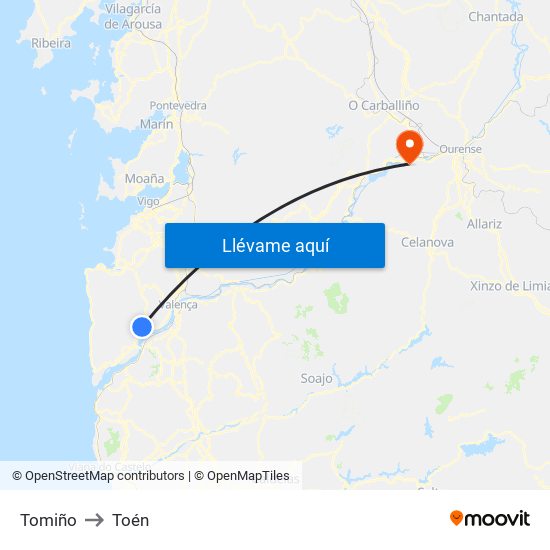 Tomiño to Toén map