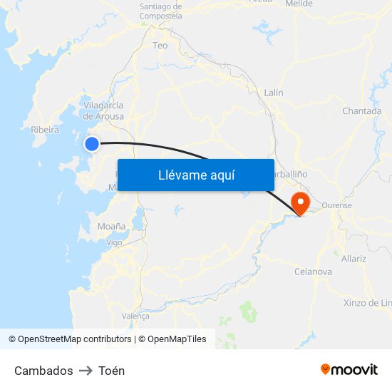 Cambados to Toén map