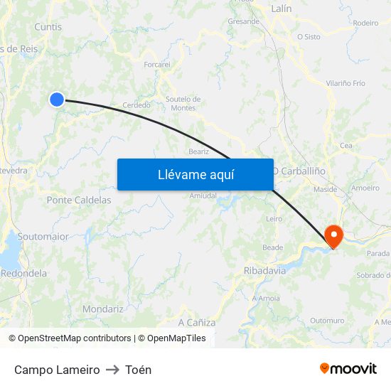 Campo Lameiro to Toén map