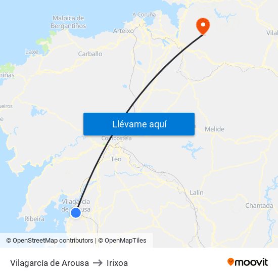 Vilagarcía de Arousa to Irixoa map