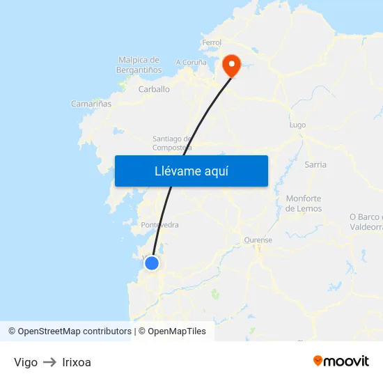 Vigo to Irixoa map