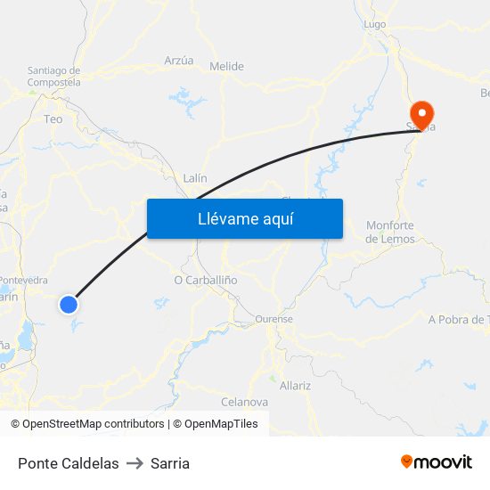 Ponte Caldelas to Sarria map