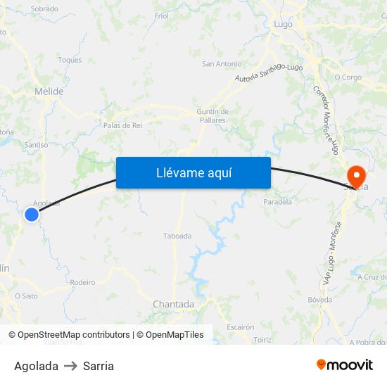 Agolada to Sarria map