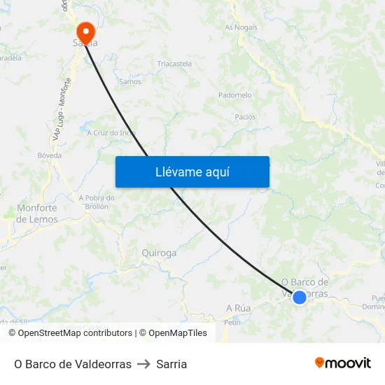 O Barco de Valdeorras to Sarria map