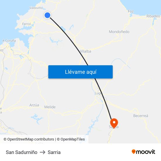 San Sadurniño to Sarria map