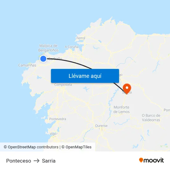 Ponteceso to Sarria map