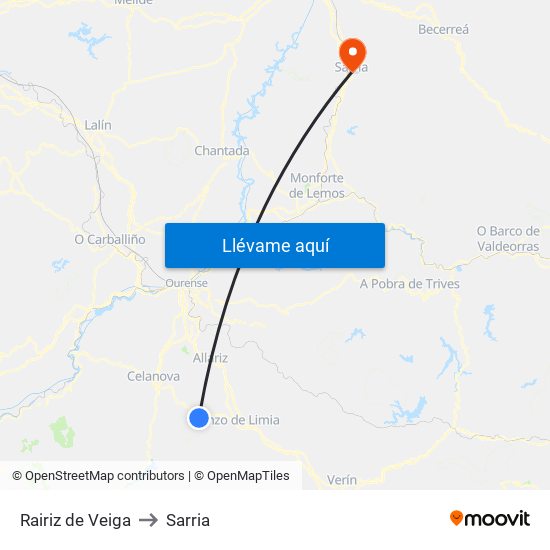 Rairiz de Veiga to Sarria map