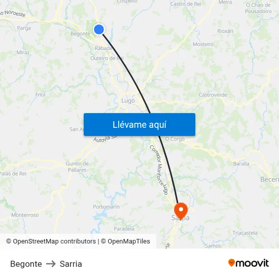 Begonte to Sarria map