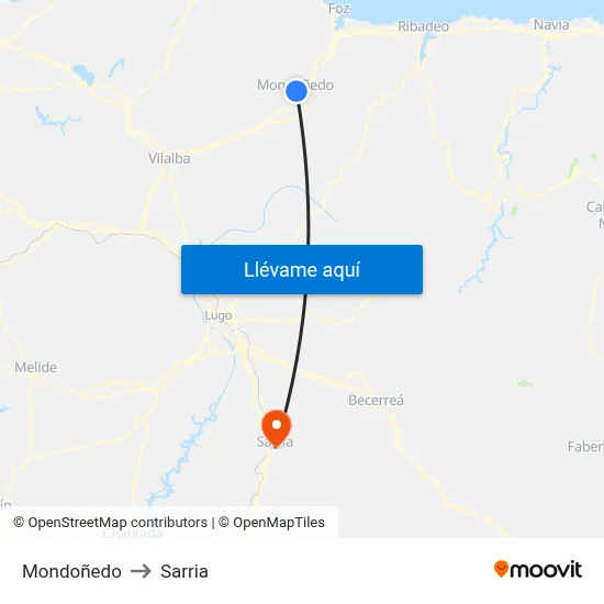 Mondoñedo to Sarria map