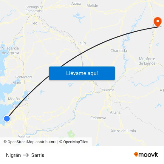 Nigrán to Sarria map