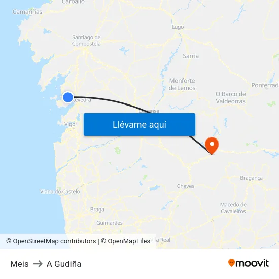 Meis to A Gudiña map