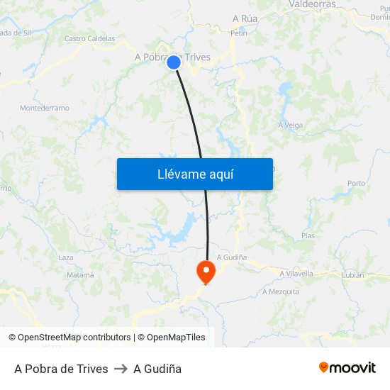 A Pobra de Trives to A Gudiña map