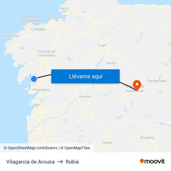 Vilagarcía de Arousa to Rubiá map