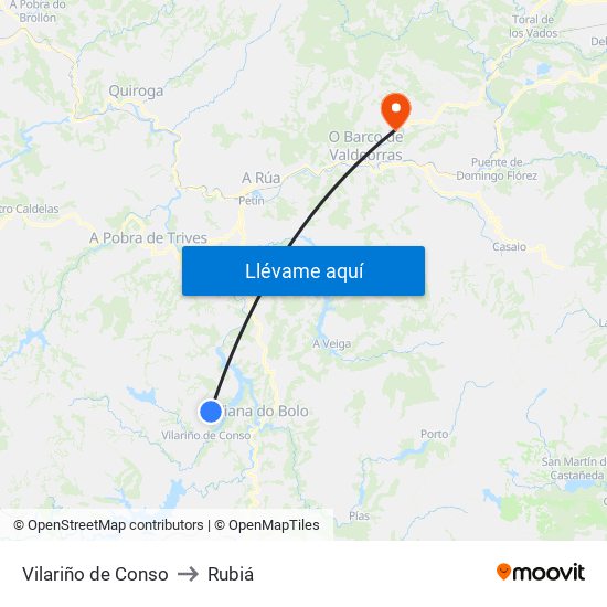 Vilariño de Conso to Rubiá map