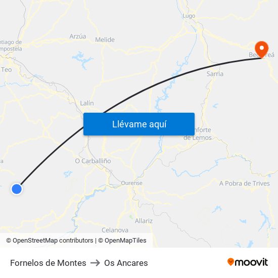 Fornelos de Montes to Os Ancares map