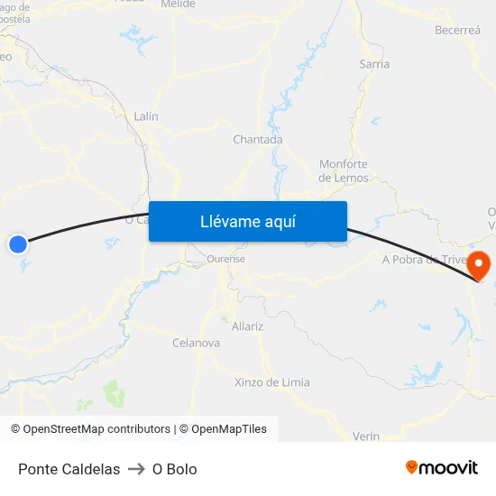 Ponte Caldelas to O Bolo map