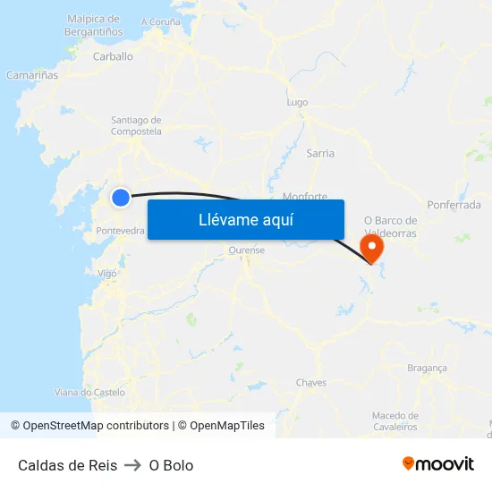 Caldas de Reis to O Bolo map