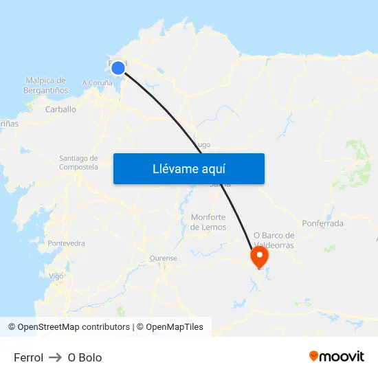 Ferrol to O Bolo map