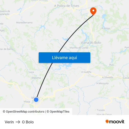 Verín to O Bolo map