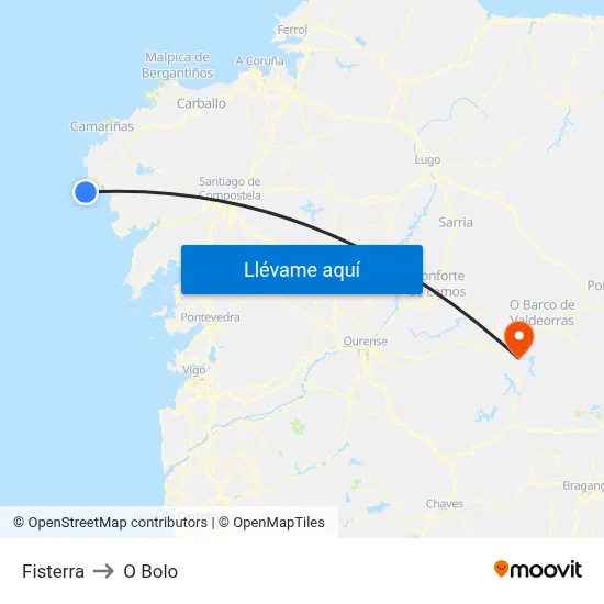 Fisterra to O Bolo map