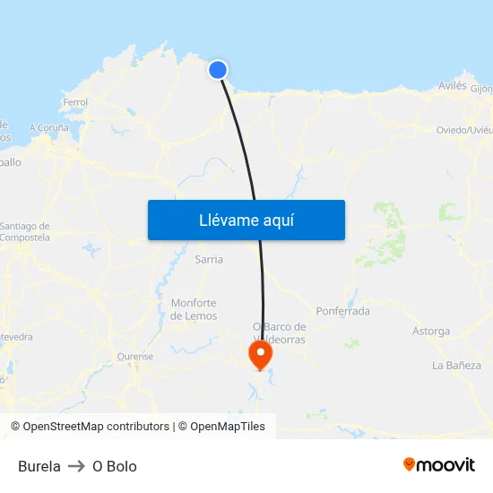 Burela to O Bolo map