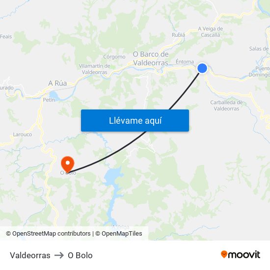 Valdeorras to O Bolo map